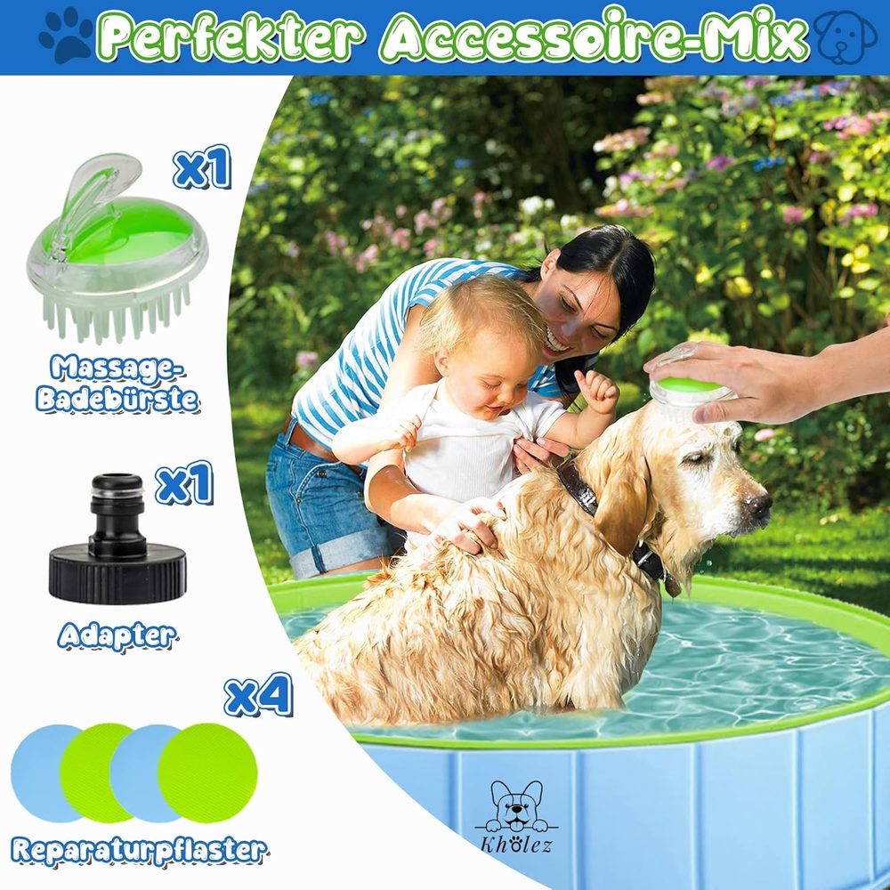 Foldable dog spa pool with brush and hose adapter, 120 / 160 cm — 10