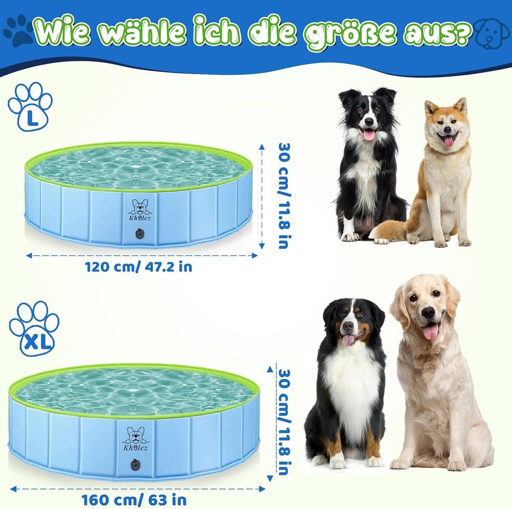 Foldable dog spa pool with brush and hose adapter, 120 / 160 cm — 2