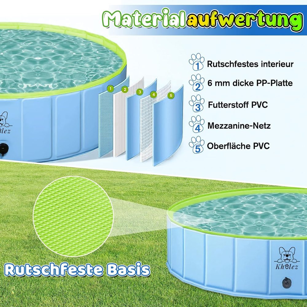 Foldable dog spa pool with brush and hose adapter, 120 / 160 cm — 3