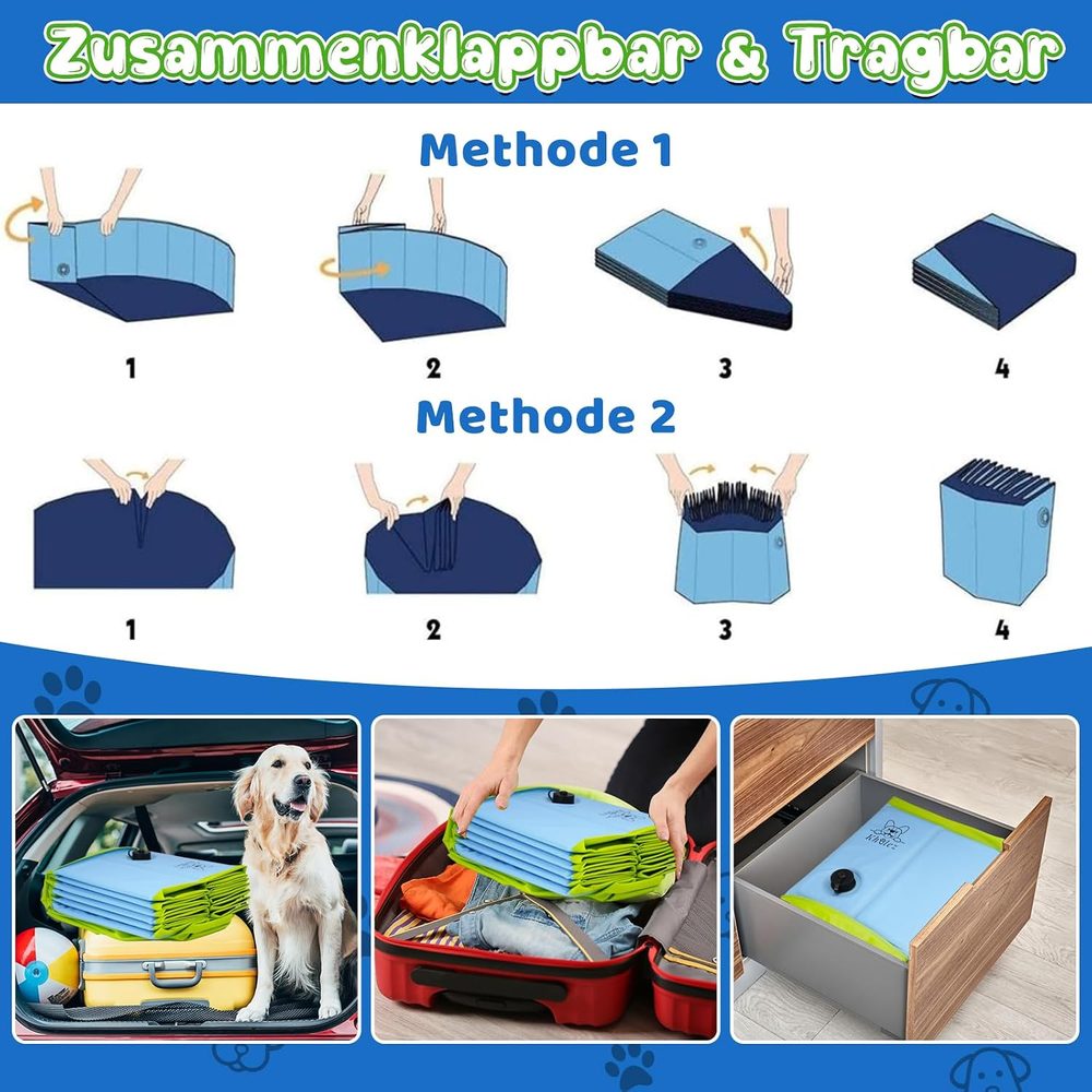 Foldable dog spa pool with brush and hose adapter, 120 / 160 cm — 6