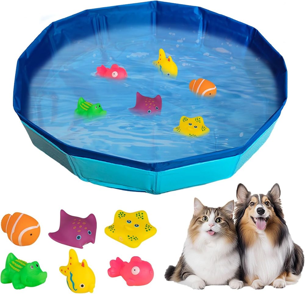 Mini cat pool with six floating fish, 50 cm