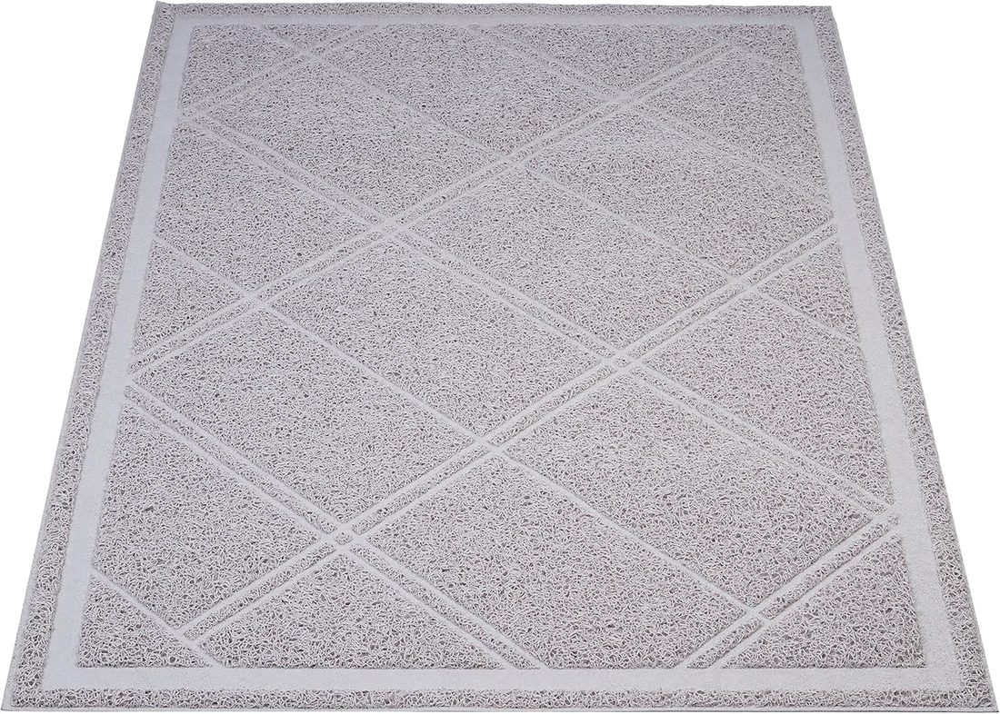 Grey PVC cat litter mat, three-quarter view