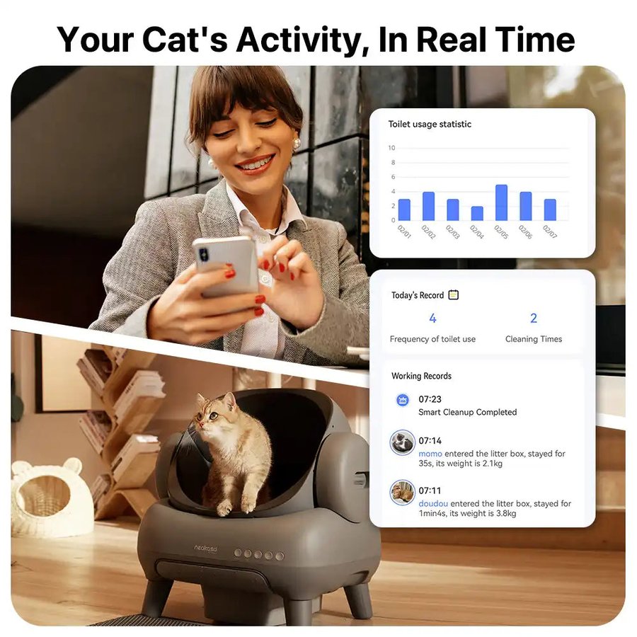 Neakasa app — visits, weight and cleaning stats